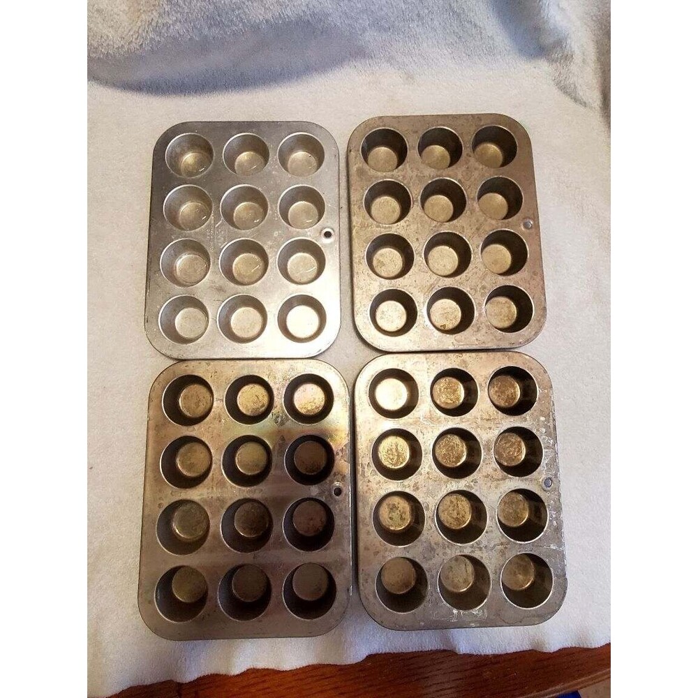 Set Of 4 Vintage FOLEY Aluminum 12-Cup Mini Muffin Pan, 1950s USA 54220